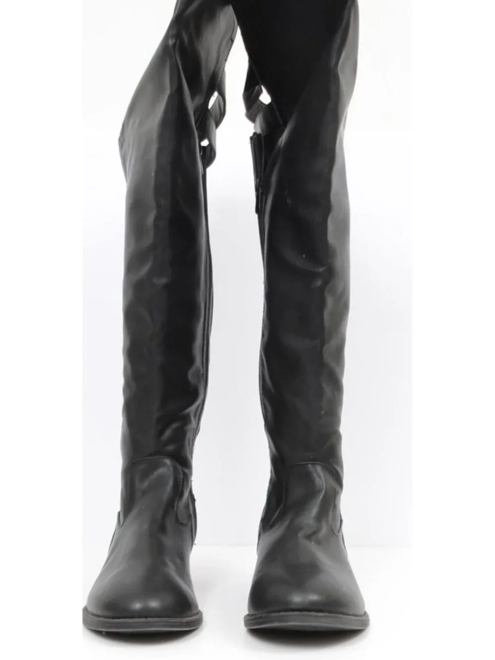 Torrid Black Double Buckle Over The Knee Boot 9 (WW) Gothic Biker Riding Moto